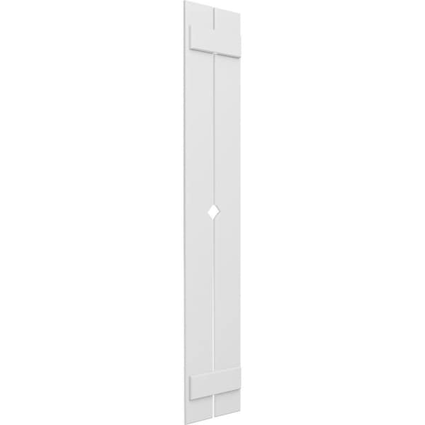 True Fit PVC Two Board Spaced Board-n-Batten Shutters W/Diamond Cutout Unfinished , 11 1/4W X 102H